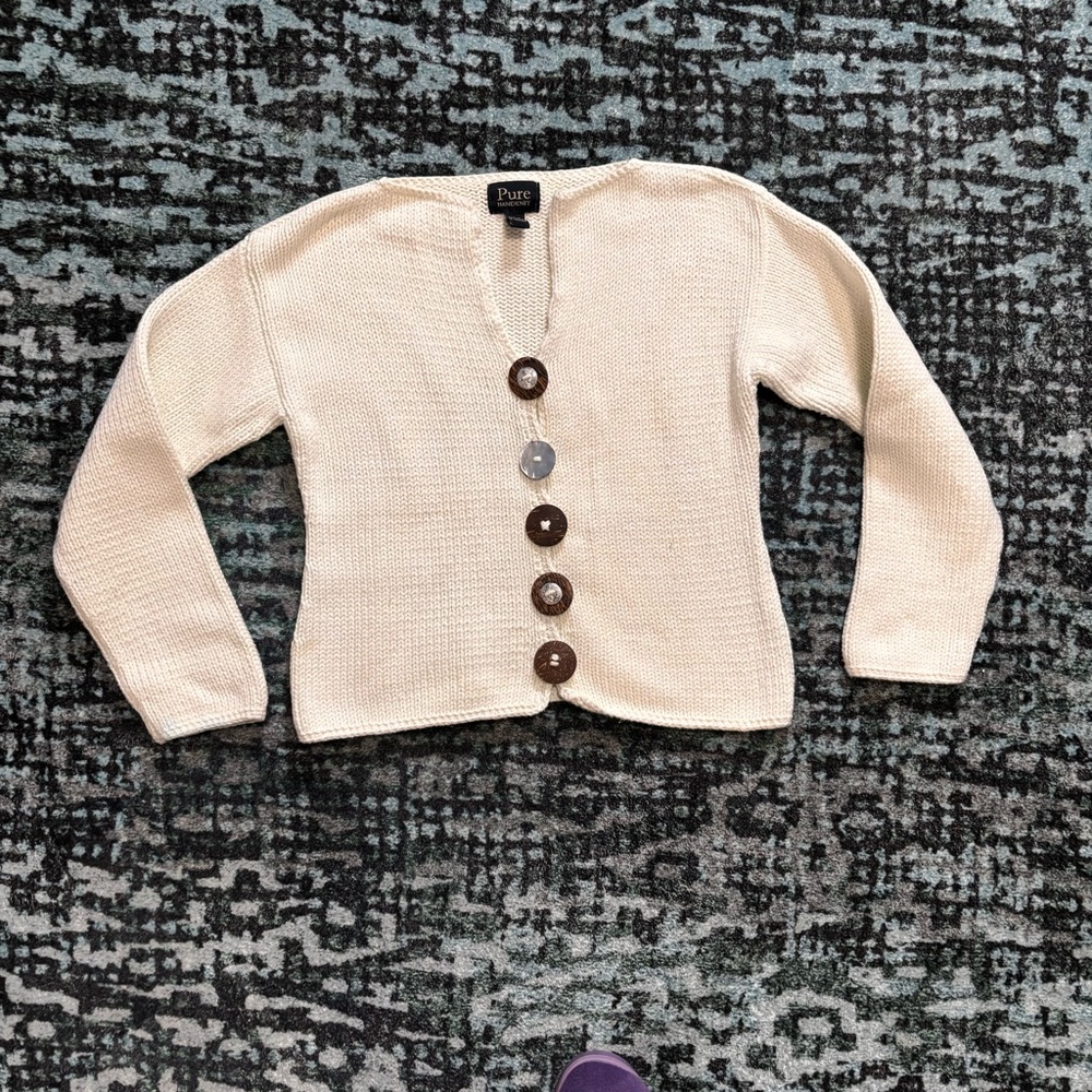Pure Collection Cream V-Neck Button Front Sweater